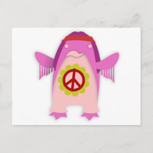 Carte Postale Pink Psychedelic Hippie Penguin