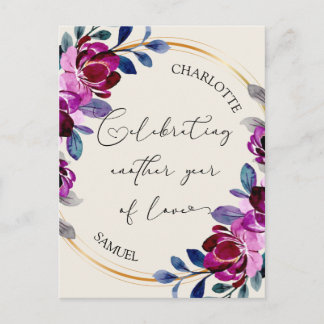 Carte Postale Pink Purple Floral Celebrate Love Anniversary 