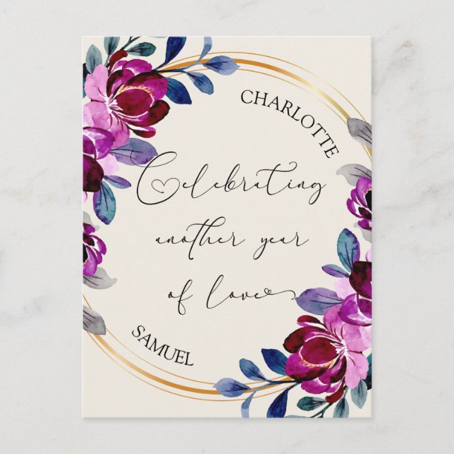 Carte Postale Pink Purple Floral Celebrate Love Anniversary  (Devant)