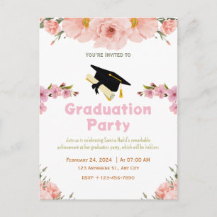 Carte postale Pink Purple Floral Graduation