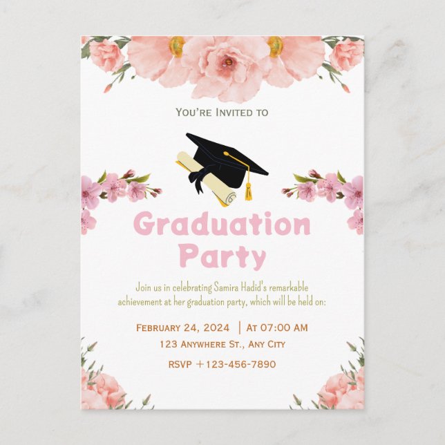 Carte postale Pink Purple Floral Graduation (Devant)