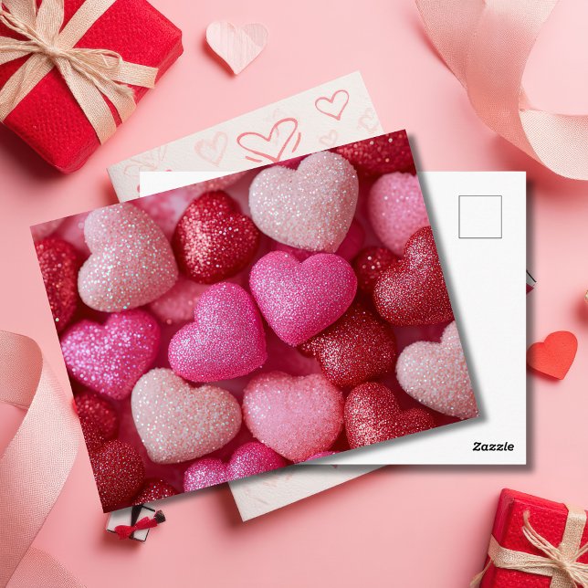 Carte Postale Pink Red Glitter Hearts Valentine`s Day Card  (Créateur téléchargé)