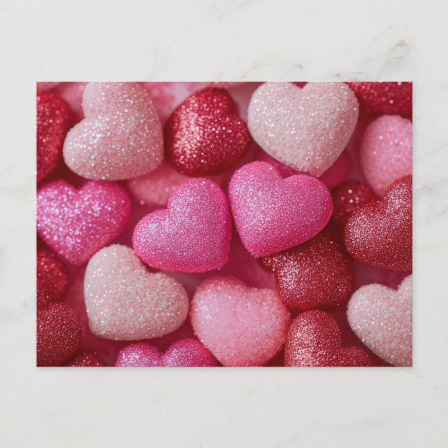 Carte Postale Pink Red Glitter Hearts Valentine`s Day Card  (Devant)
