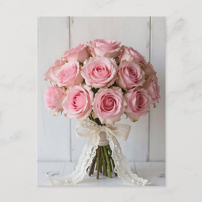 Carte Postale Pink Rose Bouquet Pearl Lace Romantic (Devant)