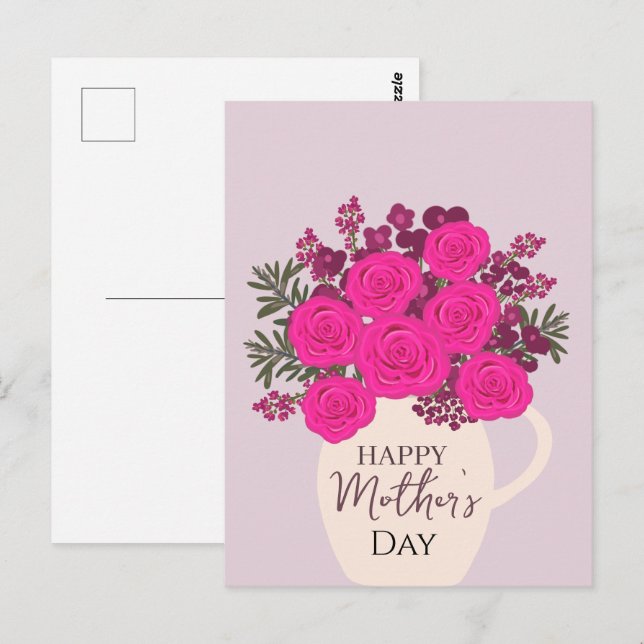 Carte Postale Pink Roses Bouquet – Elegant Mother’s Day Floral  (Devant / Derrière)