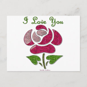 Carte Postale Pink Stencil Rose I Love You