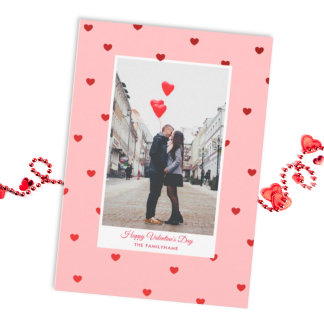 Carte Postale Pink Valentine’s Day photo card with red hearts