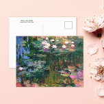 Carte Postale Pink Water Lilies (1917) Claude Monet<br><div class="desc">Carte postale d'art avec le tableau du paysage,  Water Lilies (1917) de Claude Monet (1840-1926). Un étang de nénuphars aux calottes de fleurs blanches et roses se reflétant au large de l'eau,  inspiré de ses propres jardins aquatiques à Giverny,  France.</div>
