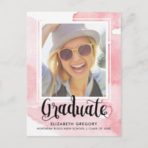 Carte Postale Pink Watercolor Calligraphy Photo Graduation
