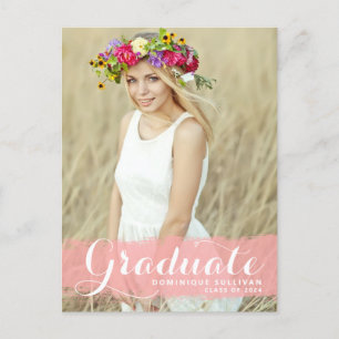 Carte Postale Pink Watercolor Splash Photo Graduation