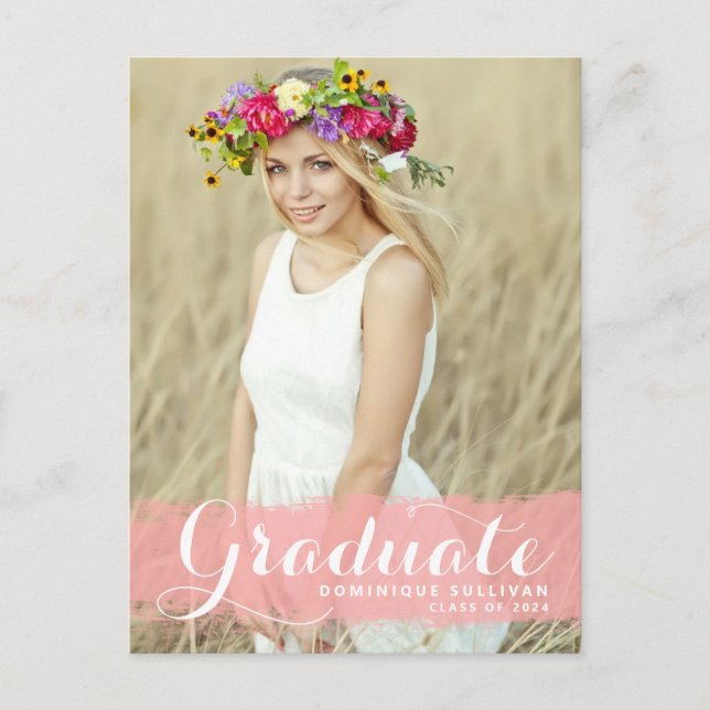 Carte Postale Pink Watercolor Splash Photo Graduation (Devant)