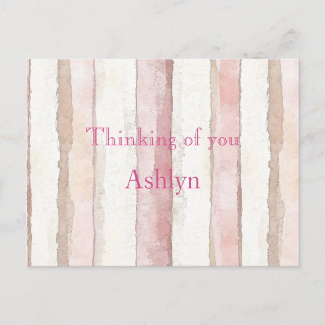Carte Postale Pink White Beige Stripes Thinking of you (Devant)