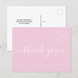 Carte Postale Pink White Moderne simple logo d'entreprise merci