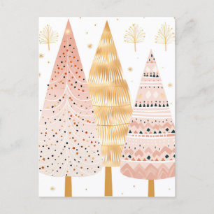 Carte Postale Pinker et sapin doré avec cadeaux