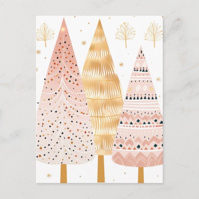 Carte Postale Pinker et sapin doré avec cadeaux (Devant)