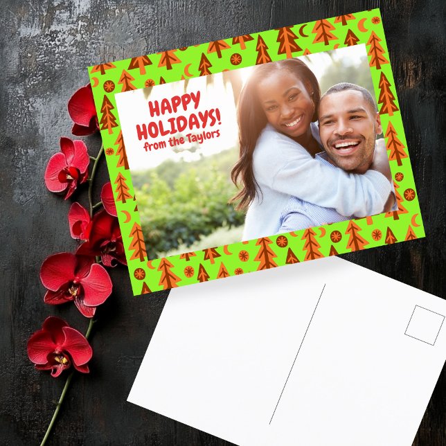 Carte Postale Pins de forêt La Lune Étoiles sur mesure (Forest Pine Trees Moon Stars CUSTOM PHOTO Holiday Christmas Postcard
)