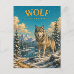 Carte Postale Pins enneigés loup aquarelle GeoSaga