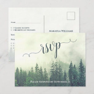 Carte Postale Pins verts rustiques Mariage extérieur RSVP