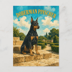Carte Postale Pinscher Dobermann, Art de chien à l'aquarelle vin