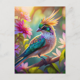 Carte Postale Pinson à tête verte à crête dorée oiseau de fantai