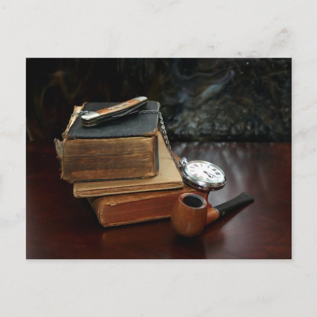 Carte Postale Pipe smoking and vintage books (Devant)