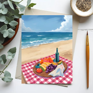 Carte Postale Pique-nique à la plage   Peinture du bord de l'océ