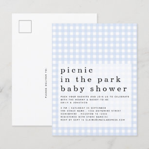 Carte Postale Pique-Nique Dans Le Parc Baby shower Bleu En vichy