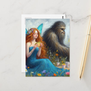 Carte Postale Pique-nique de fée et de Sasquatch