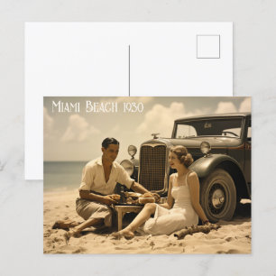 Carte Postale Pique-nique rétro des années 1930 sur la plage par