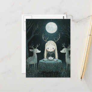 Carte Postale Pique-nique sous la pleine lune avec des cerfs
