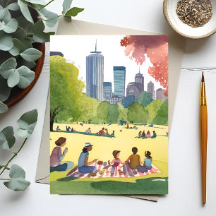 Carte Postale Pique-nique sur le Boston Common Peinture aquare