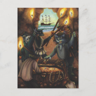 Carte Postale Pirate Cats Treasure Island Cave Imaginaire Art Ca