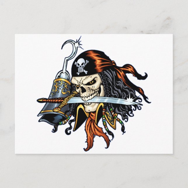 Carte Postale Pirate crâne avec épée et crochet par Al Rio (Devant)