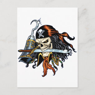 Carte Postale Pirate crâne avec épée et crochet par Al Rio