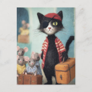 Carte Postale Pirate de chat noir et souris