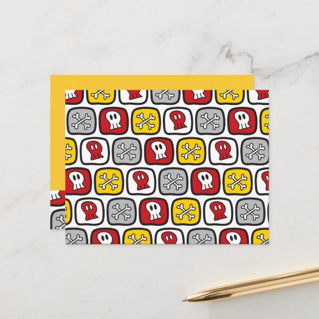 Carte Postale Pirate de dessin animé / Crânes et os de squelette (Devant/Arrière en situation)