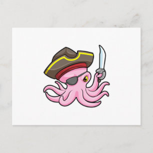 Carte Postale Pirate de pieuvre avec patch Sabre et Oeil