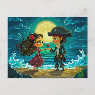 Carte Postale Pirate épouse sa fiancée sur la plage