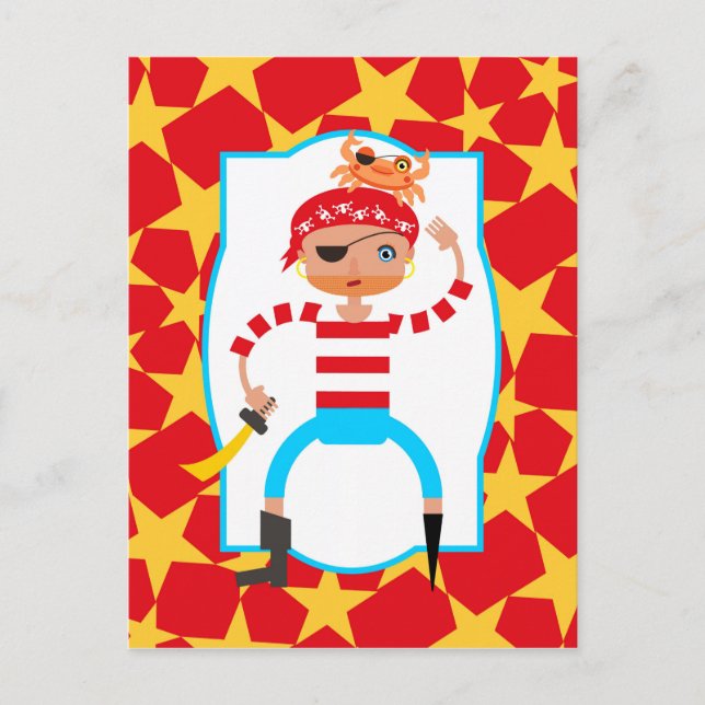 Carte Postale Pirate et crabe mignons (Devant)