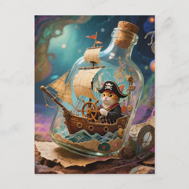 Carte Postale Pirate Kitty en bouteille (Devant)
