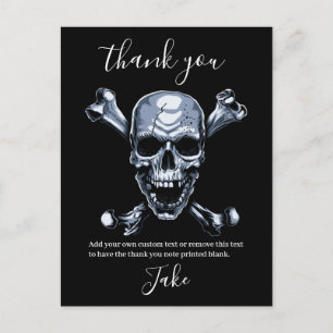 Carte postale Pirate Merci Crâne Gris et Os