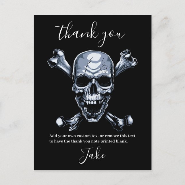 Carte postale Pirate Merci Crâne Gris et Os (Devant)