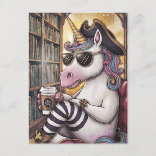 Carte Postale Pirate Unicorne avec un café