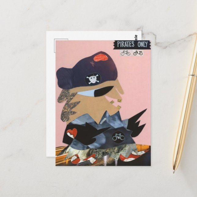 Carte Postale Pirates n'aime pas le bicyclette (Devant/Arrière en situation)