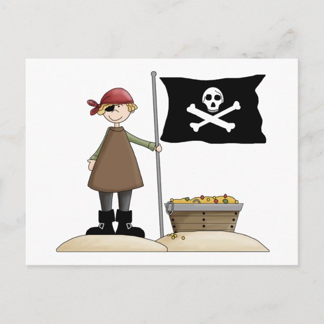 Carte Postale Pirates ・ Pirate, Drapeau & Trésor (Devant)