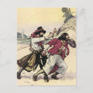 Carte Postale Pirates Vintage, Duel jusqu'à la mort sur la plage