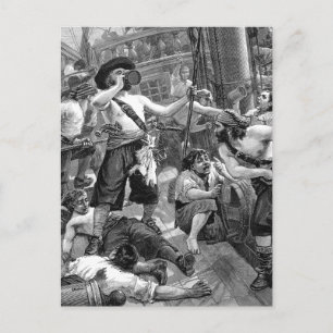 Carte Postale Pirates vintages Lutte et boisson sur le navire