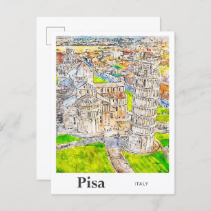 Carte Postale Pisa Italie Aquarelle Dessin main