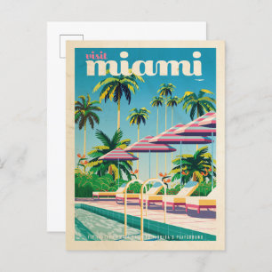 Carte Postale Piscine de Miami rétro vintage