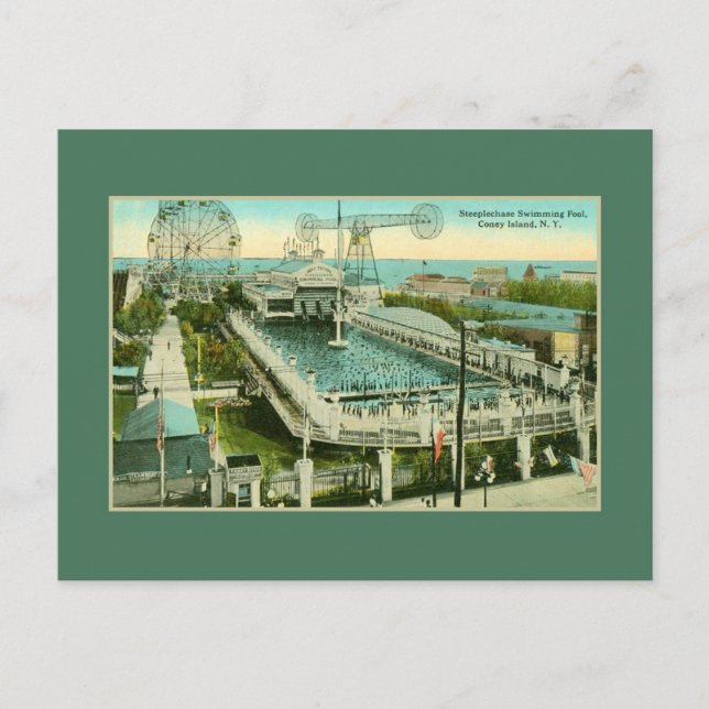 Carte Postale Piscine Steeplechase vintage Coney Island NY (Devant)